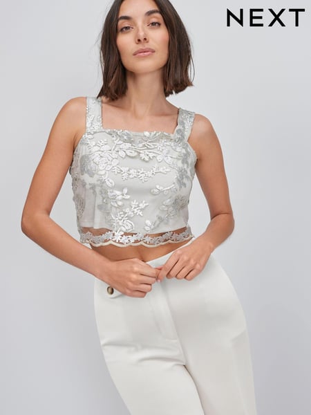 Silver Lace Sequin Tie Back Co Ord Top (100352) | € 11