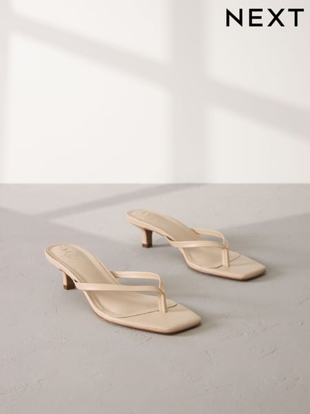 Camel Natural Premium Leather Toe Post Heeled Mules (102959) | € 30