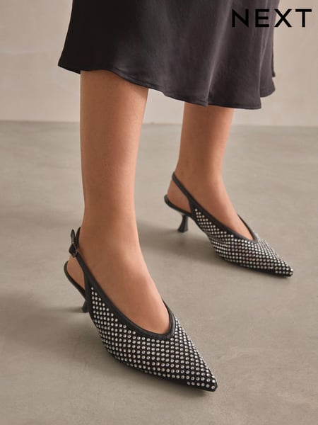 Black Forever Comfort® Mesh Jewel Slingback Heel Shoes (104003) | € 32