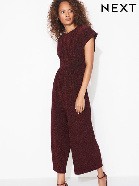Metallic Red Short Sleeve Sparkle Wide Leg Jumpsuit (104148) | € 19