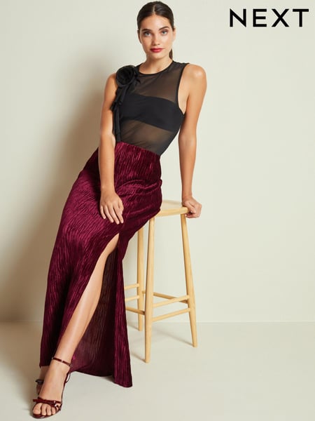 Berry Red Column Velvet Slit Midi Skirt (108267) | € 16