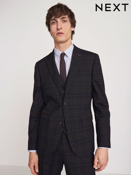 Navy/Tan Slim Fit Check Suit (115503) | € 34
