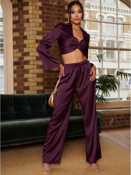 Chi Chi London Purple Elasticated Waist Wide Leg Plisse Trousers (117475) | € 35