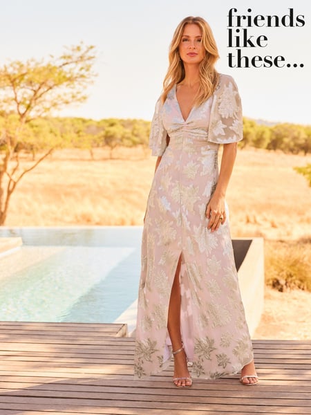 Friends Like These Pink Flutter Cape Sleeve V Neck Maxi Dress (117718) | € 51