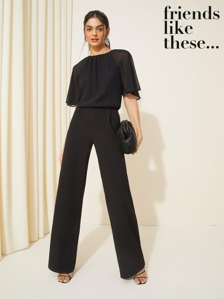 Friends Like These Black Chiffon Flutter Sleeve Wide Leg Jumpsuit (117759) | € 86