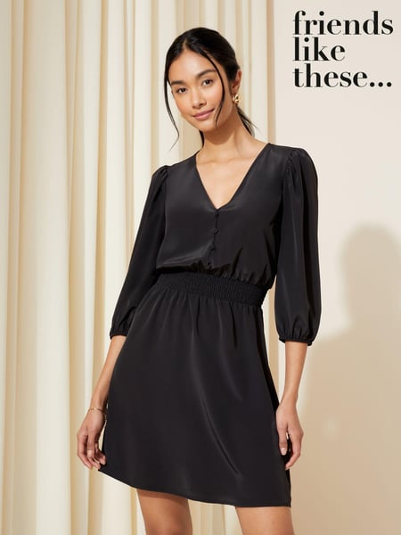 Friends Like These Black Shirred Waist 3/4 Sleeve Mini Dress (117807) | € 10