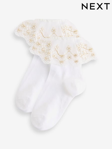 White 2 Pack Cotton Rich Flower Girl Ruffle Ankle Socks (119414) | € 9 - € 10