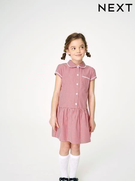 Rot - Cotton Rich Drop Waist Gingham School Dress (3-14yrs) (120617) | 11 € - 15 €