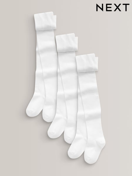 White Regular Length 3 Pack Cotton Rich School Tights (121885) | € 16 - € 23