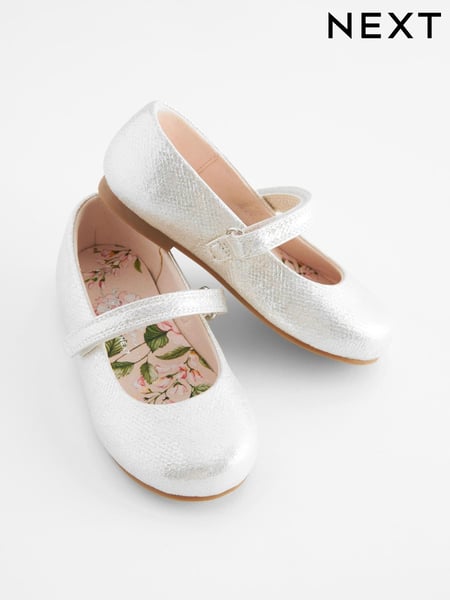 Silver Wide Fit (G) Mary Jane Touch Fastening Occasion Shoes (123652) | € 24 - € 28