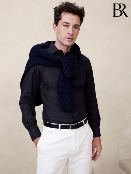Banana Republic Navy Blue Slim Wrinkle Resistant Dress Shirt (123826) | € 101