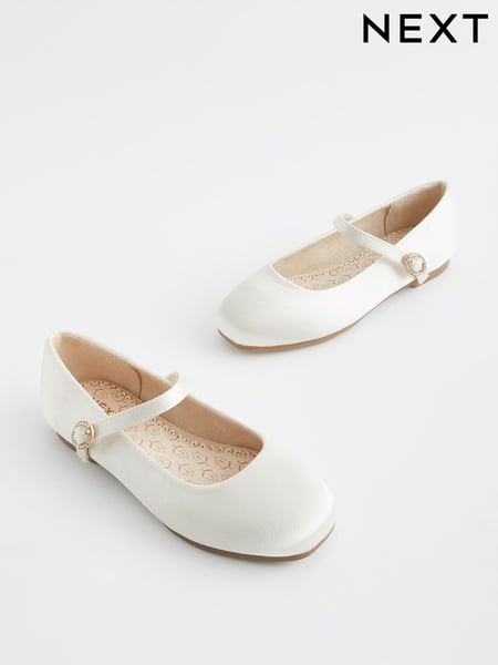 Ivory Satin Stain Resistant Bridesmaid Wide Fit (G) Mary Jane Flower Girl Square toe Occasion Shoes (124203) | € 31 - € 41