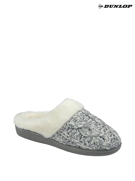 Hellgrau - Dunlop Ladies Knitted Closed Toe Mule Slippers (129706) | 25 €