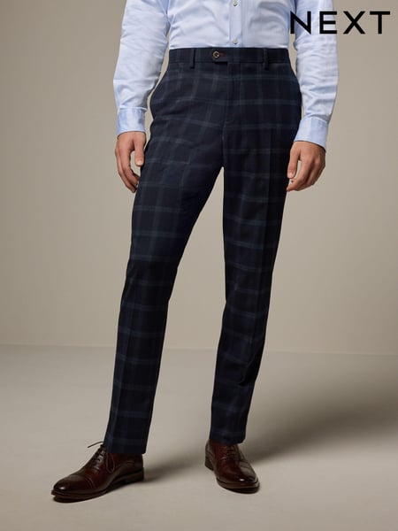 Navy Blue Tailored Fit Check Flannel Suit Trousers (133414) | € 15