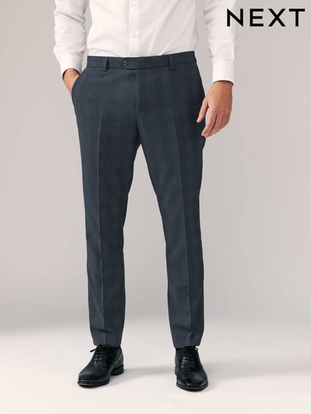 Navy Blue Slim Fit Check Suit Trousers (133454) | € 26