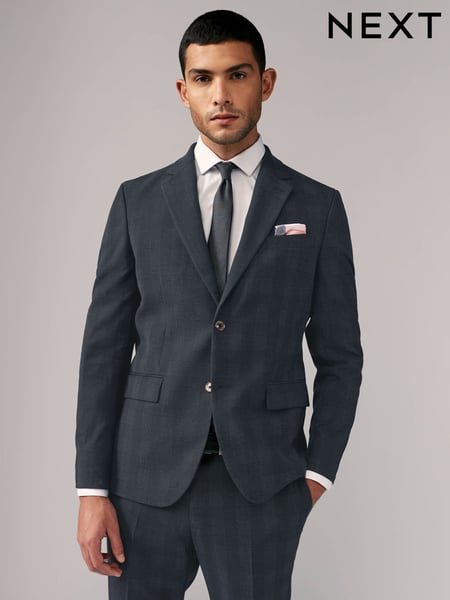 Navy Blue Slim Fit Check Suit Jacket (133482) | € 74
