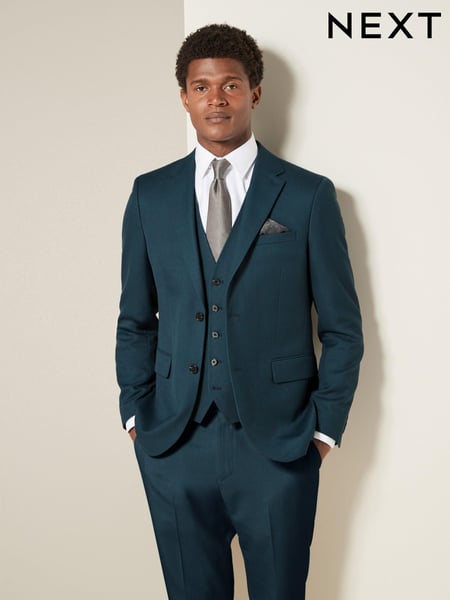 Teal Blue Slim Fit Textured Suit Jacket (133546) | € 96