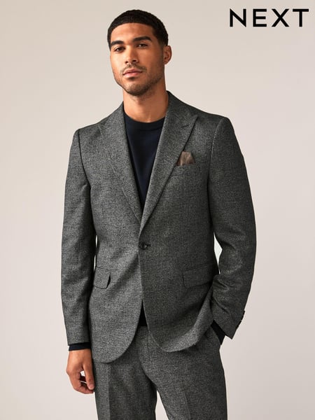 Charcoal Grey Tailored Fit Textured Puppytooth Suit Jacket (133663) | € 26