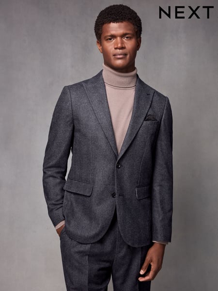 Navy Blue Wool Blend Herringbone Suit Jacket (133709) | € 73