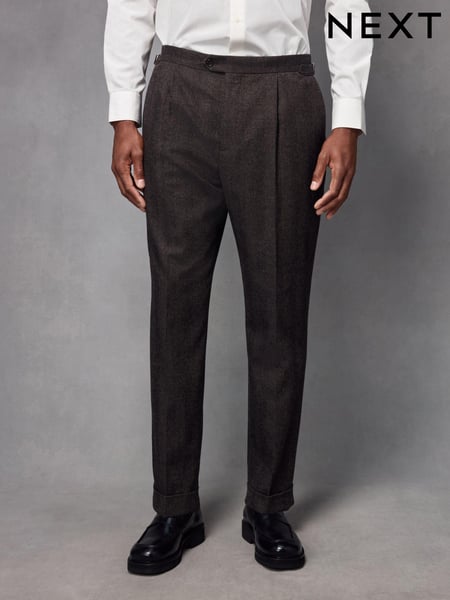 Brown Wool Blend Herringbone Suit Trousers (133732) | € 39
