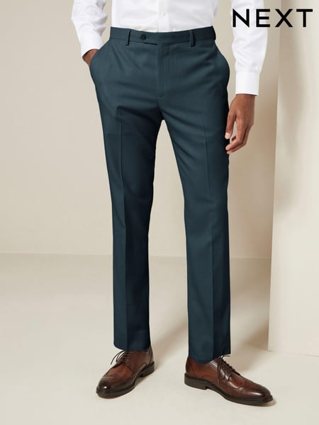 Teal Blue Slim Fit Textured Suit Trousers (133776) | € 52