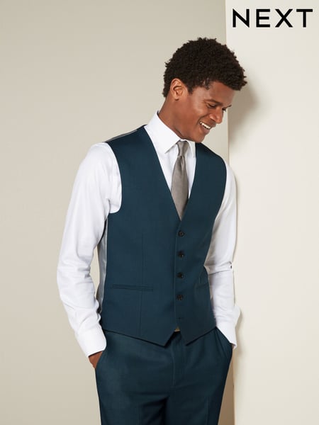 Teal Blue Textured Suit Waistcoat (133815) | € 60