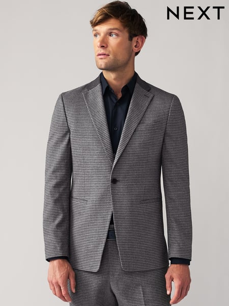 Grey Puppytooth Textured Single Breasted Suit Jacket (133858) | € 23