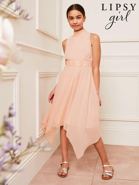 Lipsy Pink Flower Trim Hanky Hem Occasion Dress 5-16yrs (142872) | € 35 - € 39