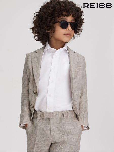 Reiss Oatmeal Auto 9-13 yrs Single Breasted Textured Linen Blazer (144110) | € 184
