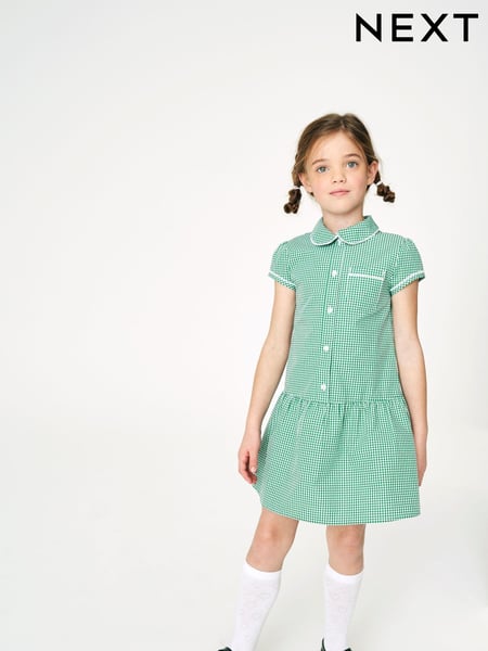 Grün - Cotton Rich Drop Waist Gingham School Dress (3-14yrs) (144354) | 11 € - 15 €