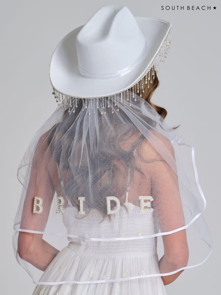 South Beach White One Last Disco Cowboy Hat With Veil (144630) | € 18