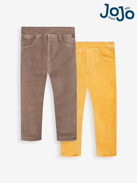 JoJo Maman Bébé Fawn Brown & Mustard Yellow 2-Pack Jersey Cord Jeggings (145674) | € 37