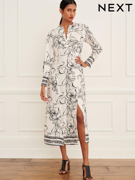 Ecru Cream Floral V-Neck Detail Midi Dress (147526) | € 26