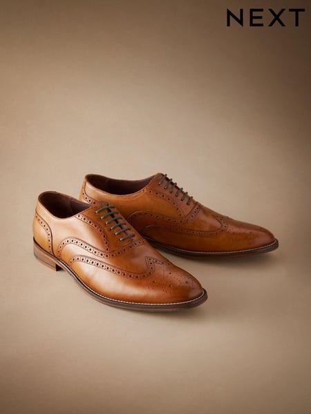 Tan Brown Standard Fit Signature Italian Leather Wing Cap Brogues (150995) | € 53