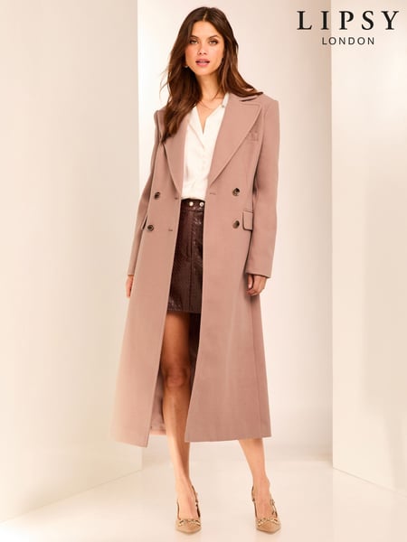 Lipsy Pink Long Line Double Breasted Coat With Wool (152001) | € 69