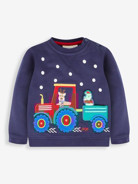 JoJo Maman Bébé Navy Blue Santa In a Tractor Appliqué Sweatshirt (153227) | € 39
