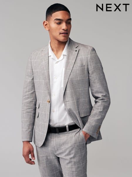 Grey Slim Fit Check Linen Suit (153431) | € 29