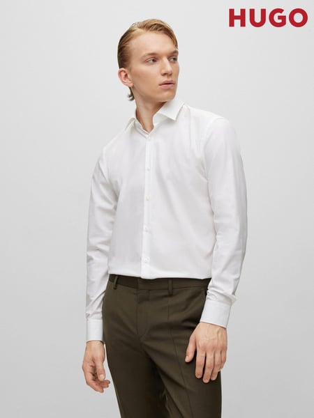 HUGO White Slim Fit Formal 100% Cotton Long Sleeve Shirt (156403) | € 54