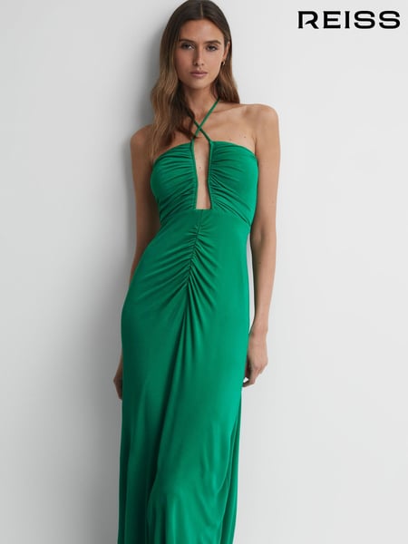 Reiss Green Lana Plunge Halter Neck Maxi Dress (158449) | € 309