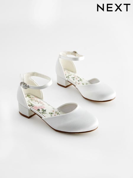 White Flower Girl Occasion Ankle Strap Low Heel Shoes (160119) | € 34 - € 44