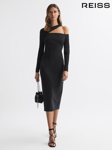 Reiss Black Tiffany Bodycon Off-The-Shoulder Midi Dress (160195) | € 621