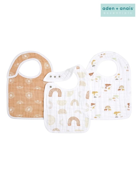 aden + anais Cream 100% Cotton Muslin Keep Rising Snap Bibs 3 Pack (163586) | € 34