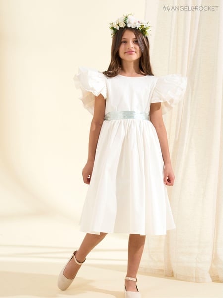 Angel & Rocket White Taffeta Ruffle Bow Sylvie Dress (163695) | € 109 - € 125