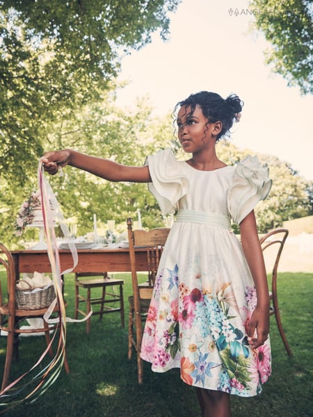 Angel & Rocket Cream 100% Cotton Border Print Emillie Tie Sash Dress (163722) | € 101 - € 114