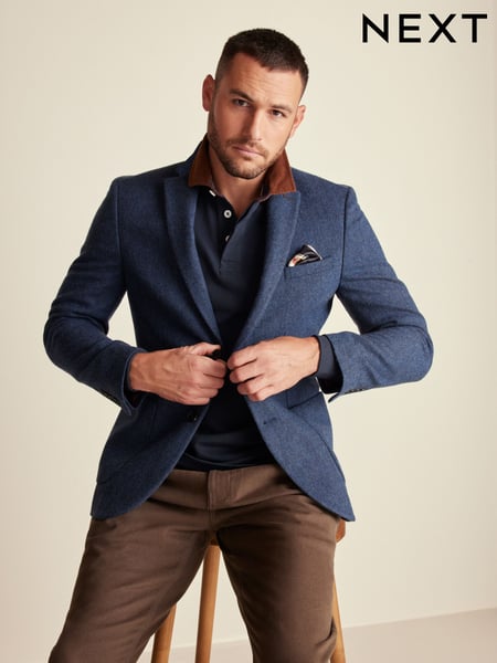 Blue Slim Fit Wool Rich Herringbone Blazer (164344) | € 148