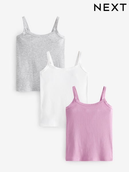 Grey/Pink/White Rib Cami Vest 3 Pack (2-16yrs) (164936) | € 5 - € 7