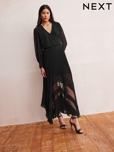 Black Wrap Front Sheer Skirt Midi Dress (164980) | € 31