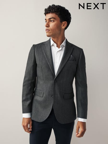 Grey Tailored Wool Blend Herringbone Suit Jacket (166404) | € 32