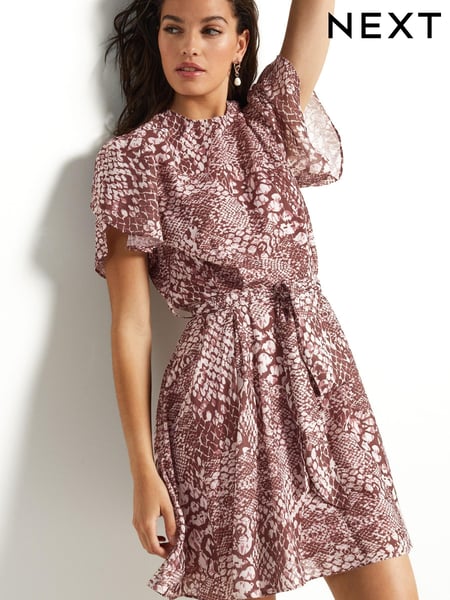 Pink Snake Print Sparkle Flutter Sleeve Mini Dress (167512) | € 14