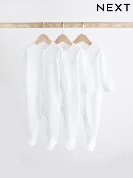White 3 Pack 100% Cotton Baby Sleepsuits (0-18mths) (168444) | € 16 - € 18